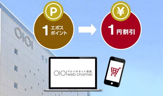 エポスポイントはマルイの店舗や通販（ショッピングサイト「マルイウェブチャンネル」）で1ポイント＝1円として利用することができます